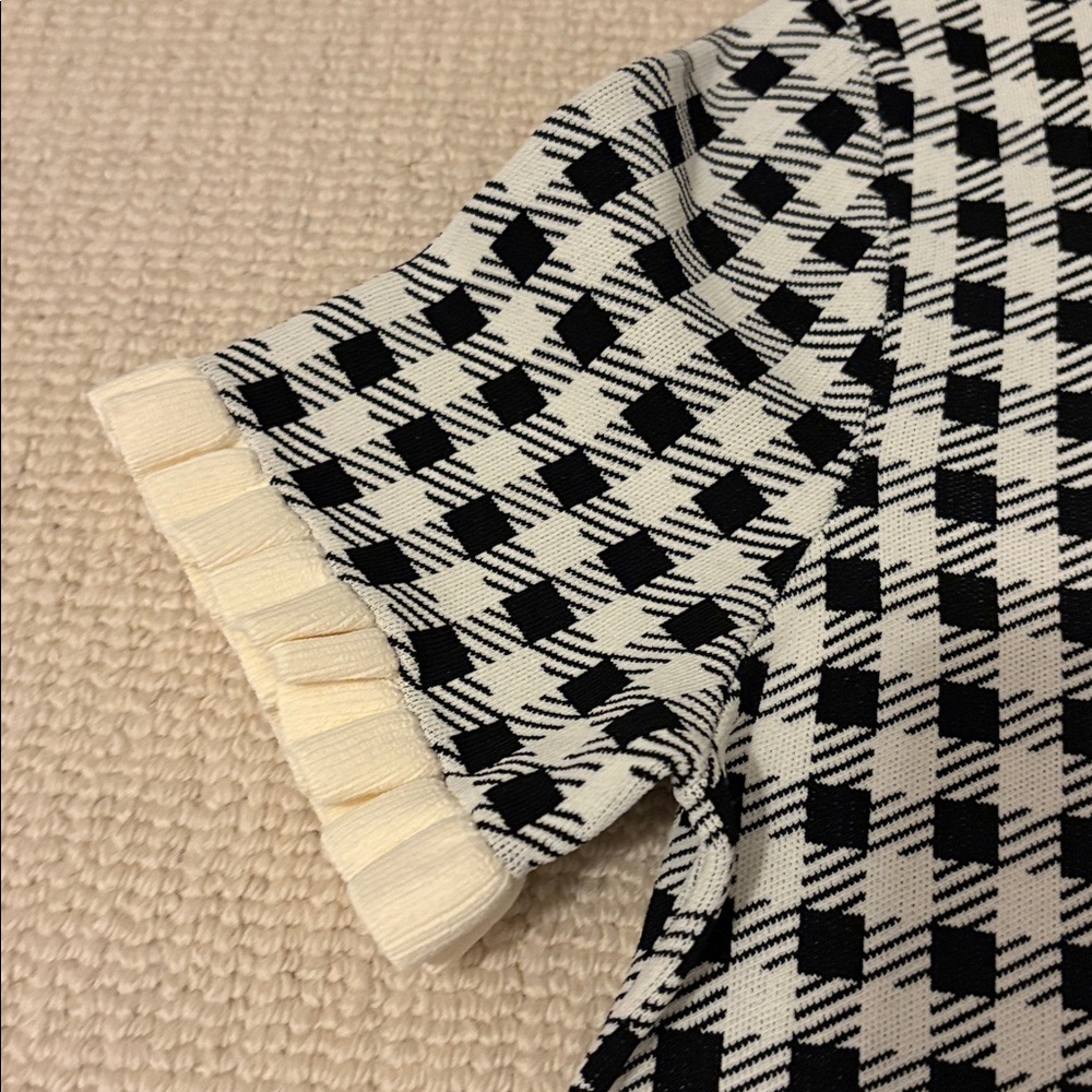 NWT Sea New York M Black and White Gingham Short Sleeve Tee with Scallop Trim - Picture 4 of 7